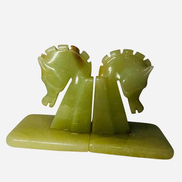 Green Stone Marble Onyx Horse Head Bookends